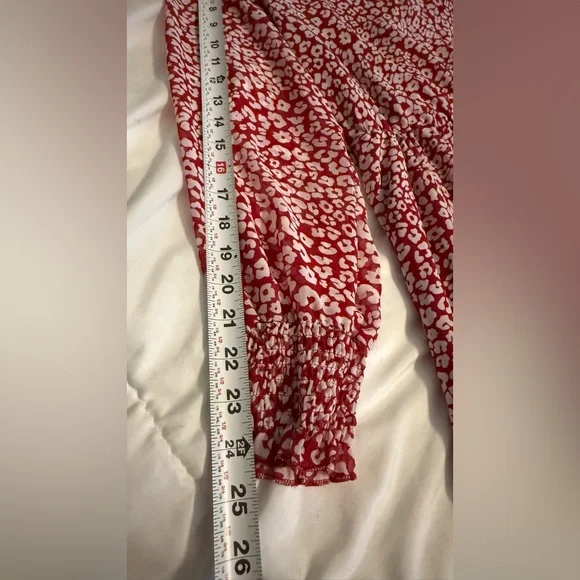 Elegant Red and White Animal Print Patterned Long Sleeve Dress by PrettyGarden - Picture 9 of 14